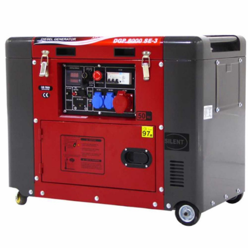 GeoTech-Groupe électrogène 5,5 KW triphasé diesel GeoTech Pro DGP8000SE-3 insonorisé dém. électrique-Neuf